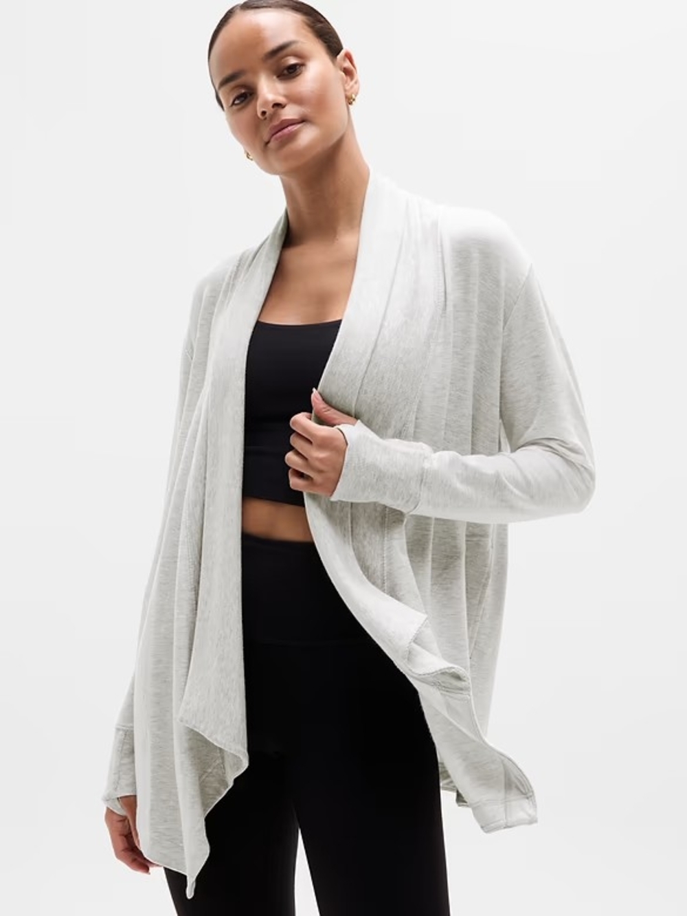 Athleta Womens Light Grey Heather Pranayama Restore Wrap Cardigan Size Large